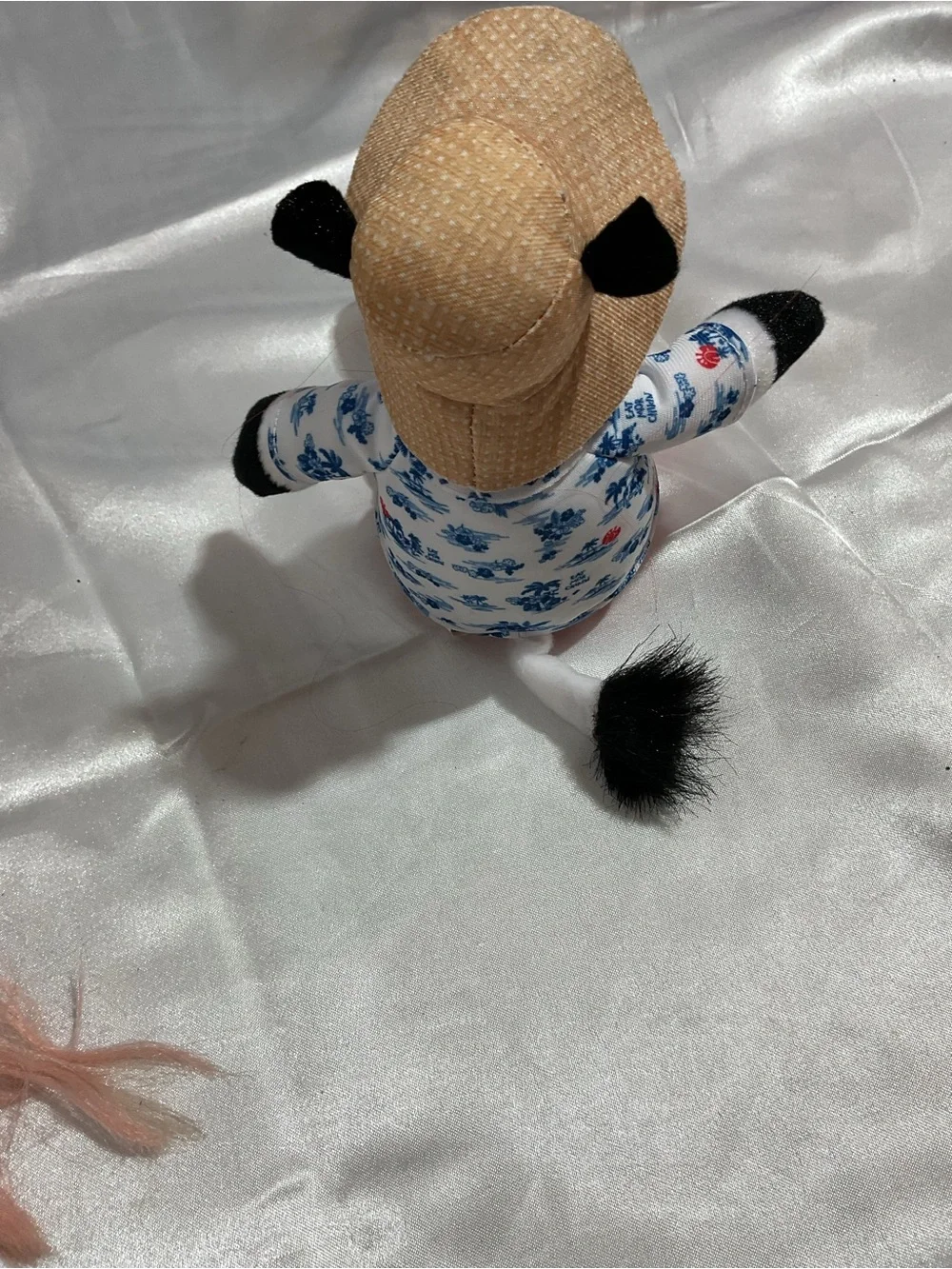 Plush Cow Toy in White, Black & Blue Floral Outfit